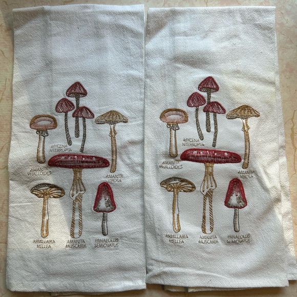 Mushroom Embroidered Tea Towels - Picture 1 of 2